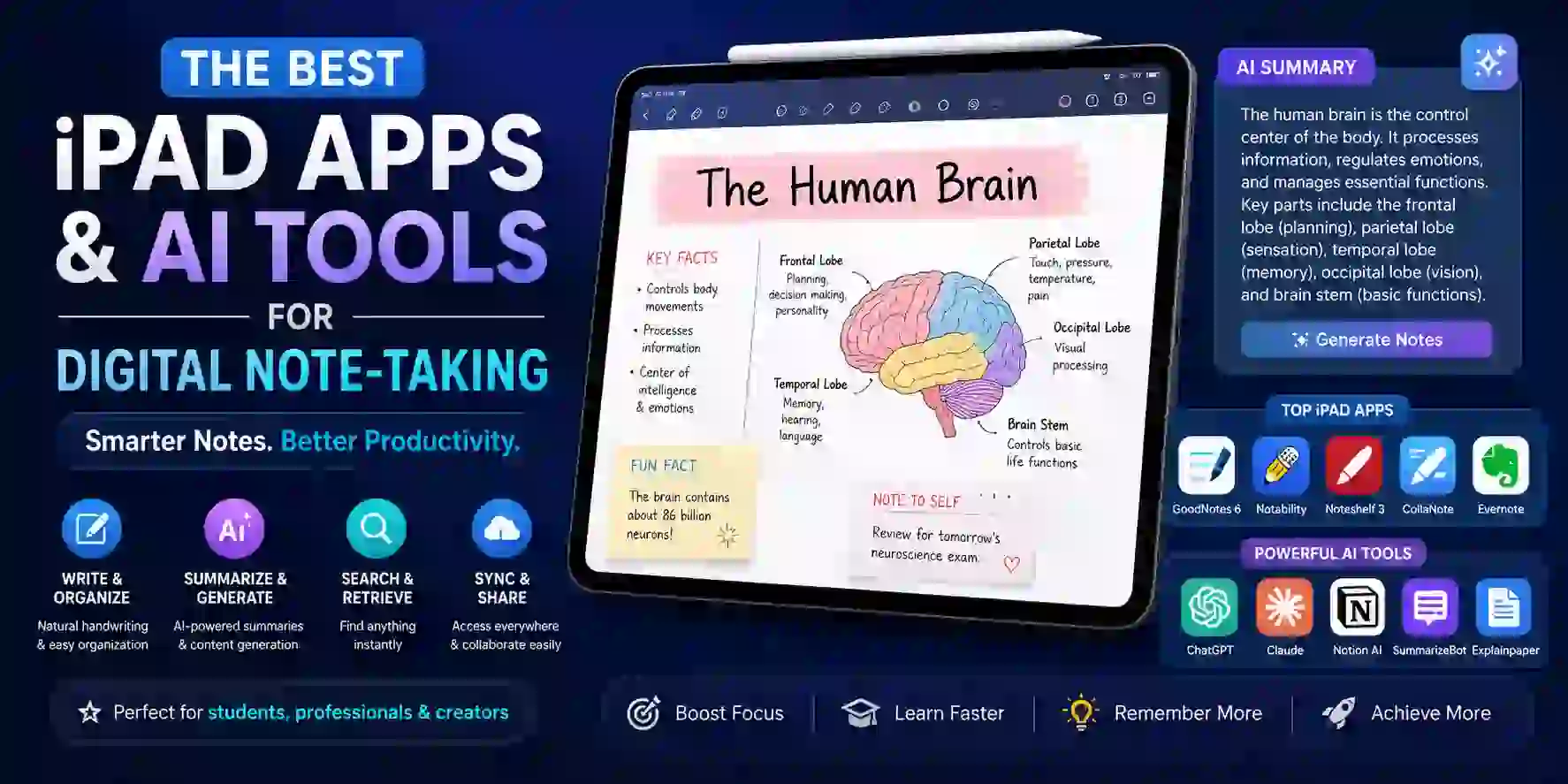 Best iPad apps and AI tools for digital note-taking in 2026 — GoodNotes 6, Notability, Nebo, and Apple Notes compared with Apple Pencil